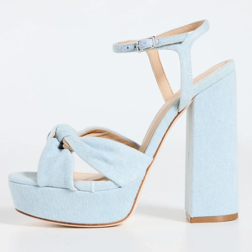 Black Suede Studio Abby Platform Sandal in Light Denim, Size: 9
